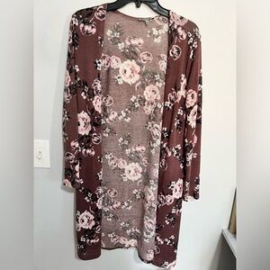 Long purple cardigan with pink flowers